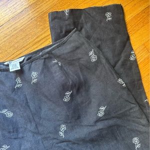 Embroidered silk/linen crop trousers